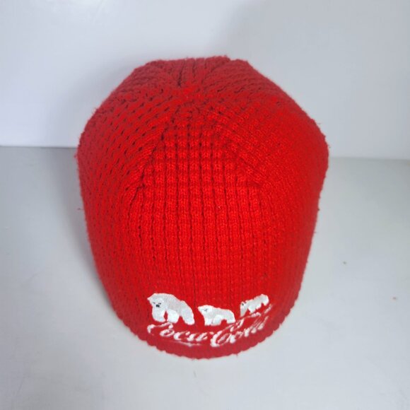 Coca Cola Waffle Knit Hat Beanie with Three Embroidered Polar Bears Unisex Adult - Picture 3 of 10